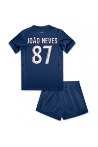 Paris Saint-Germain Joao Neves #87 Jalkapallovaatteet Lasten Kotipeliasu 2024-25 Lyhythihainen (+ Lyhyet housut)